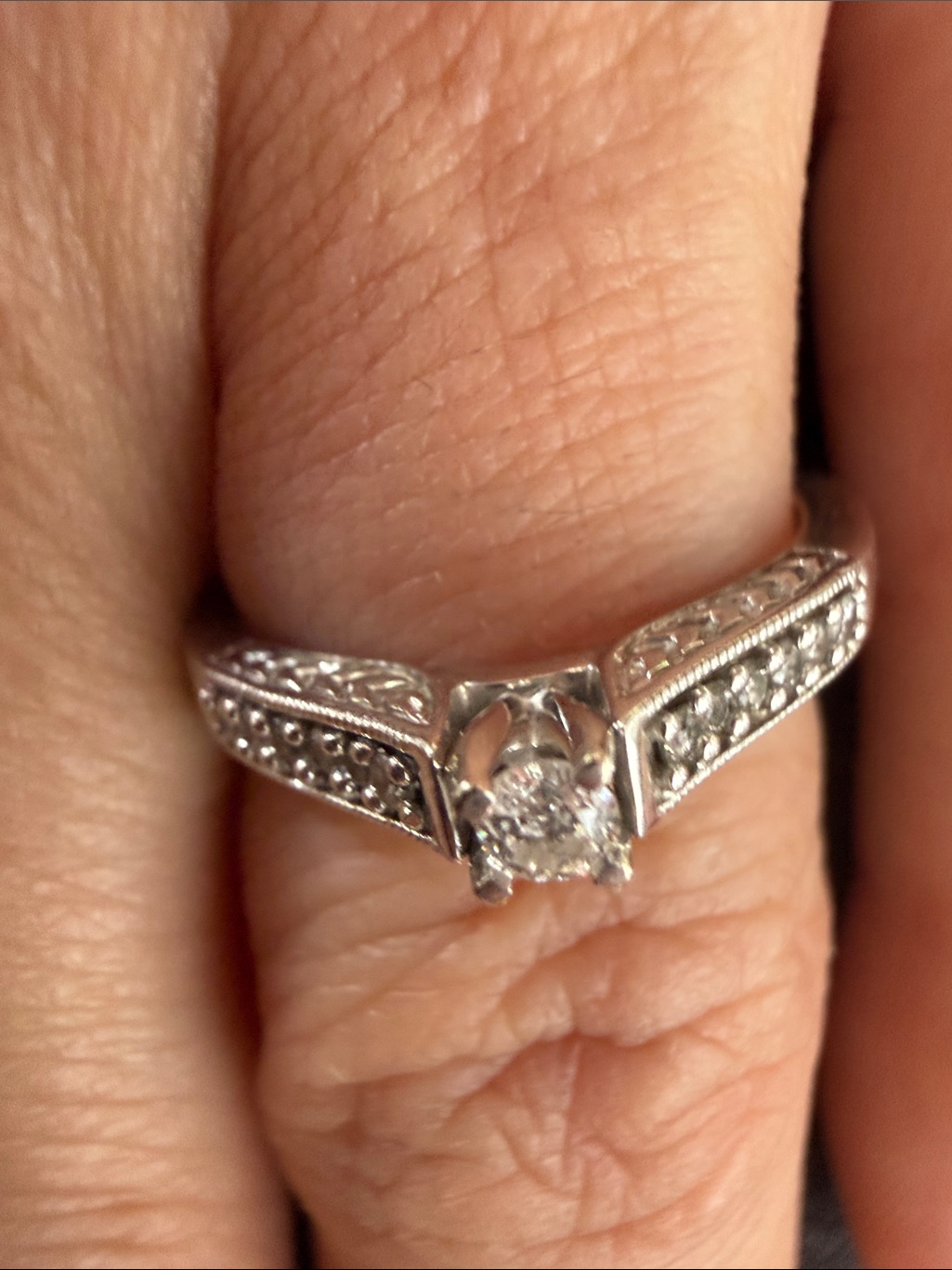 Vintage 10kt White Gold Diamond Ring Sz7